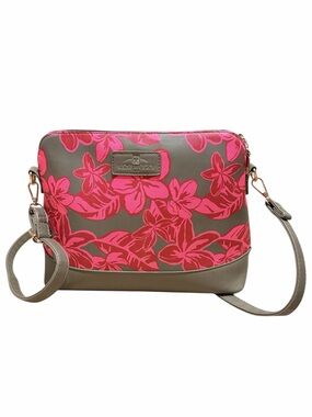 Floral Crossbody Bag in Taupe and Hot Pink - Designer Style